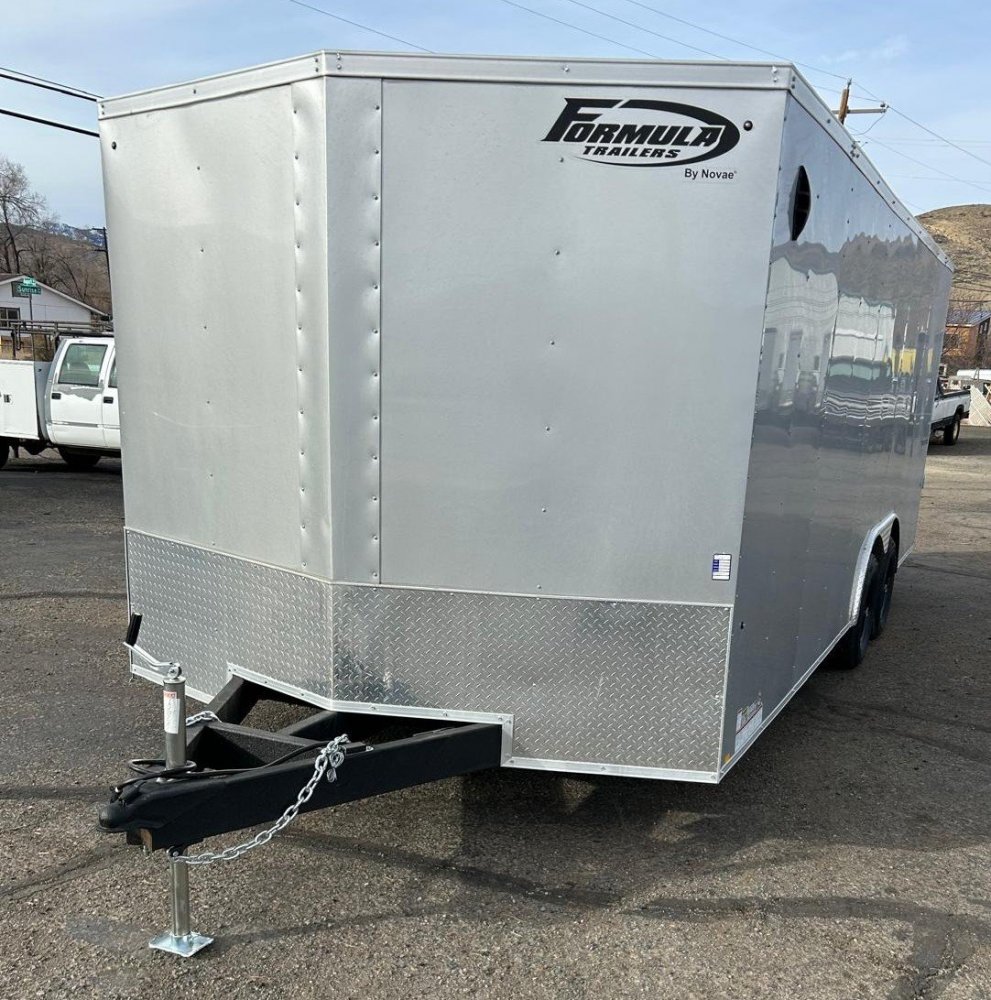 8.5x20 Formula Traverse Flat Top V-Nose Enclosed Trailer - White + Black Trim