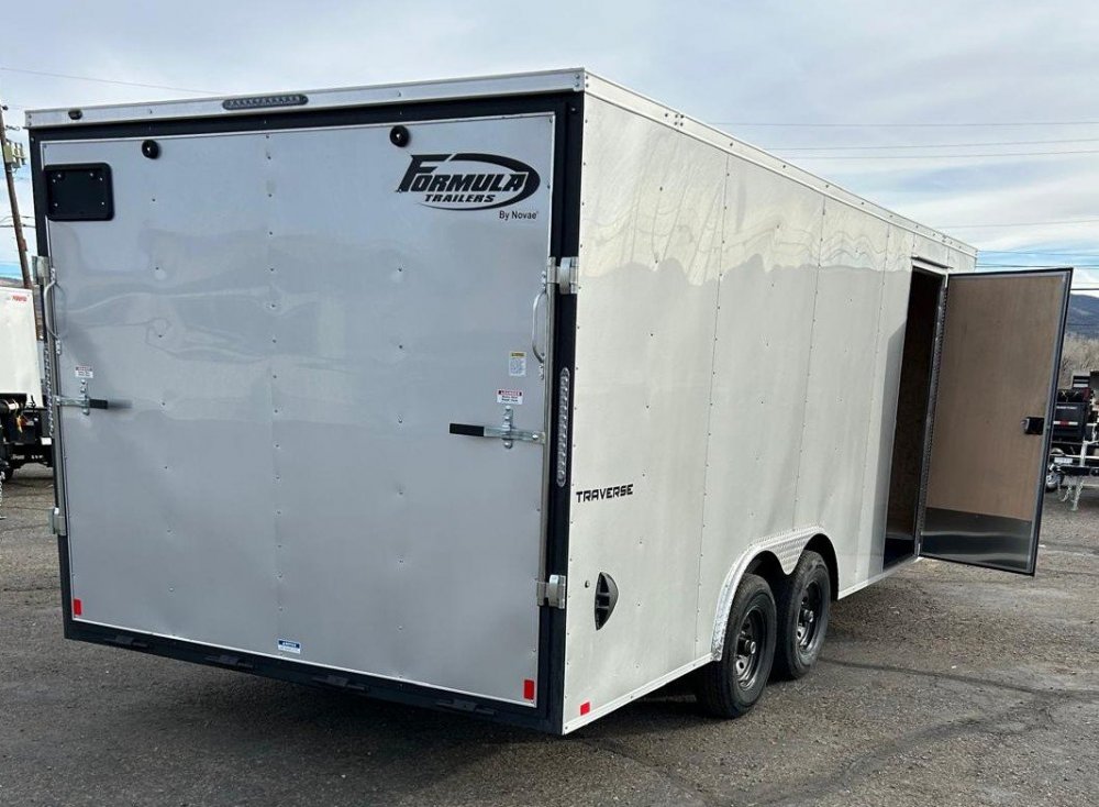 8.5x20 Formula Traverse Flat Top V-Nose Enclosed Trailer - White + Black Trim