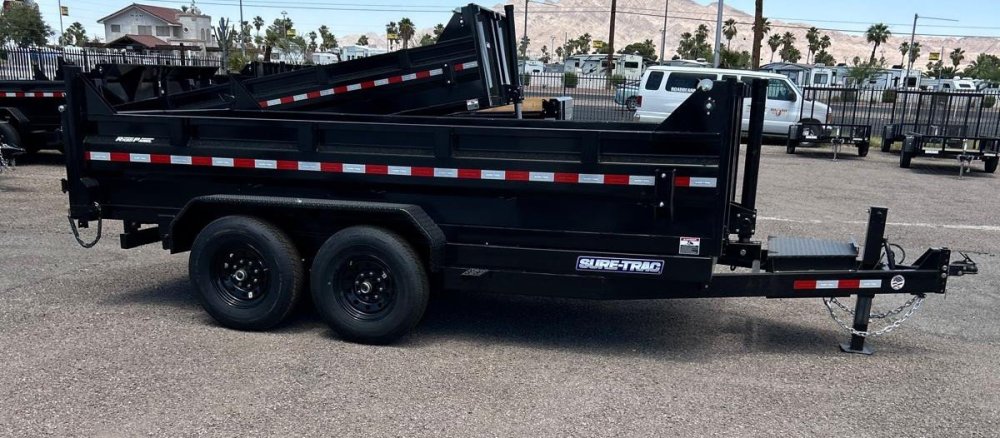 7x14 Sure-Trac Heavy Duty Low Profile Dump Trailer - 14K GVWR | Telescopic Hoist & 3' Sides