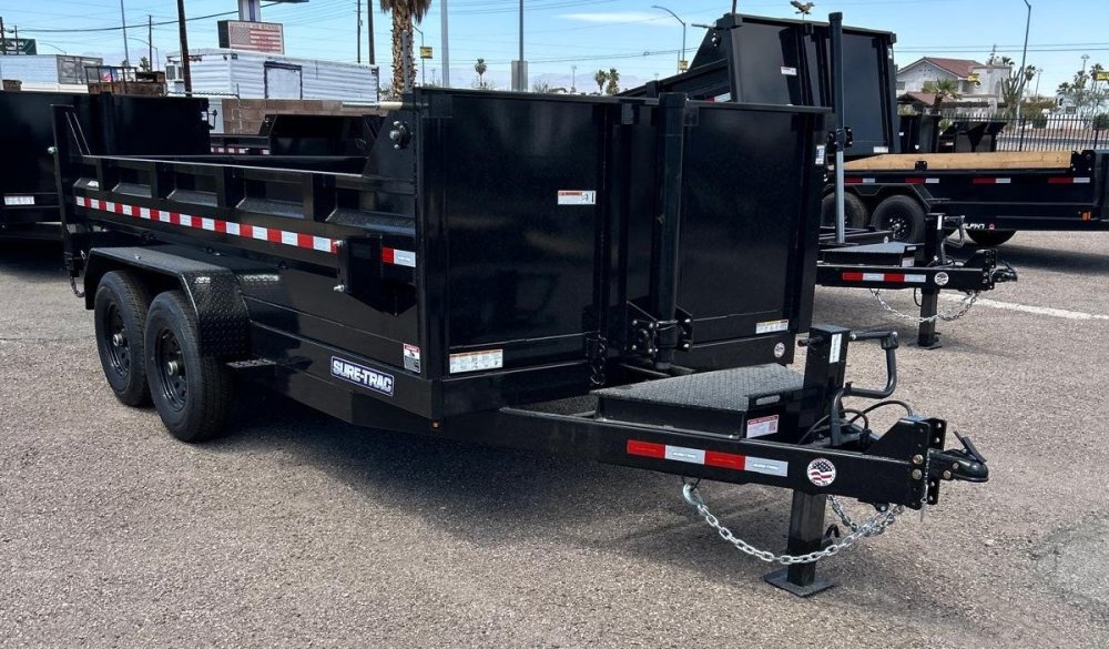 7x14 Sure-Trac Heavy Duty Low Profile Dump Trailer - 14K GVWR | Telescopic Hoist & 3' Sides