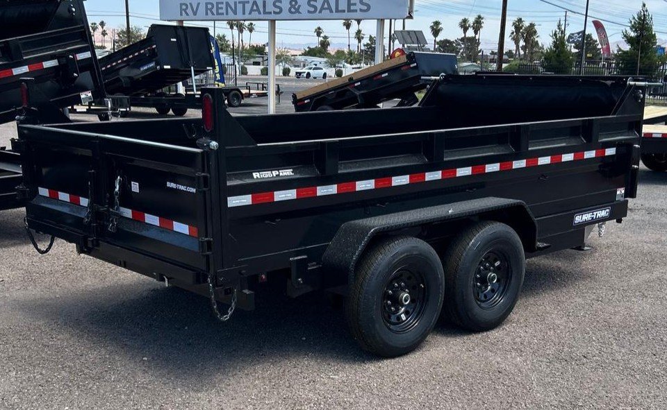 7x14 Sure-Trac Heavy Duty Low Profile Dump Trailer - 14K GVWR | Telescopic Hoist & 3' Sides