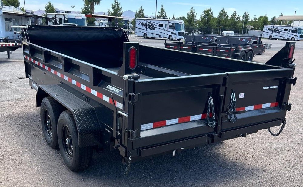 7x14 Sure-Trac Heavy Duty Low Profile Dump Trailer - 14K GVWR | Telescopic Hoist & 3' Sides
