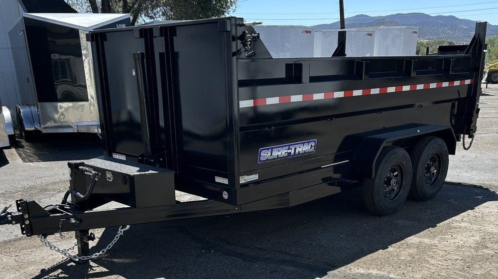 7x14 Sure-Trac Heavy Duty Low Profile Dump Trailer - 14K GVWR | Telescopic Hoist & 3' Sides