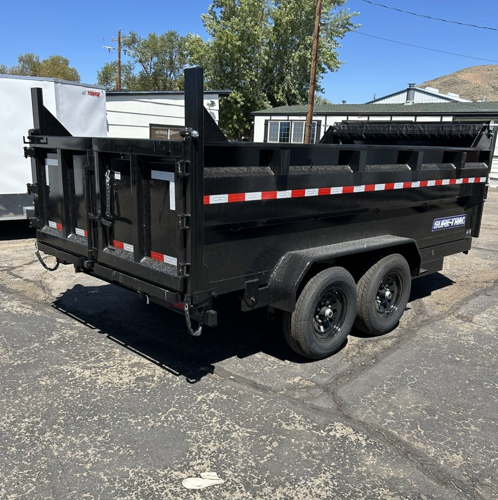 7x14 Sure-Trac Heavy Duty Low Profile Dump Trailer - 14K GVWR | Telescopic Hoist & 3' Sides