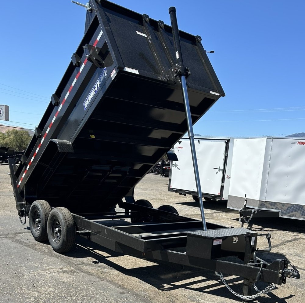 7x14 Sure-Trac Heavy Duty Low Profile Dump Trailer - 14K GVWR | Telescopic Hoist & 3' Sides