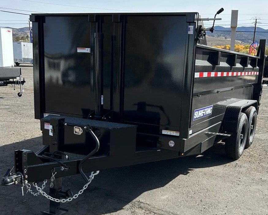 7x14 Sure-Trac Heavy Duty Low Profile Dump Trailer - 14K GVWR | Telescopic Hoist & 3' Sides