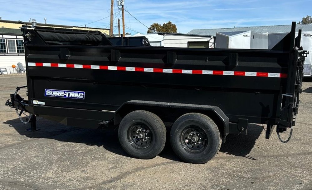 7x14 Sure-Trac Heavy Duty Low Profile Dump Trailer - 14K GVWR | Telescopic Hoist & 3' Sides