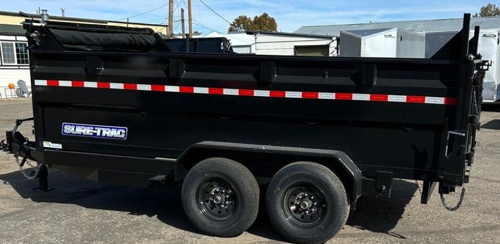7x14 Sure-Trac Heavy Duty Low Profile Dump Trailer - 14K GVWR | Telescopic Hoist & 3' Sides