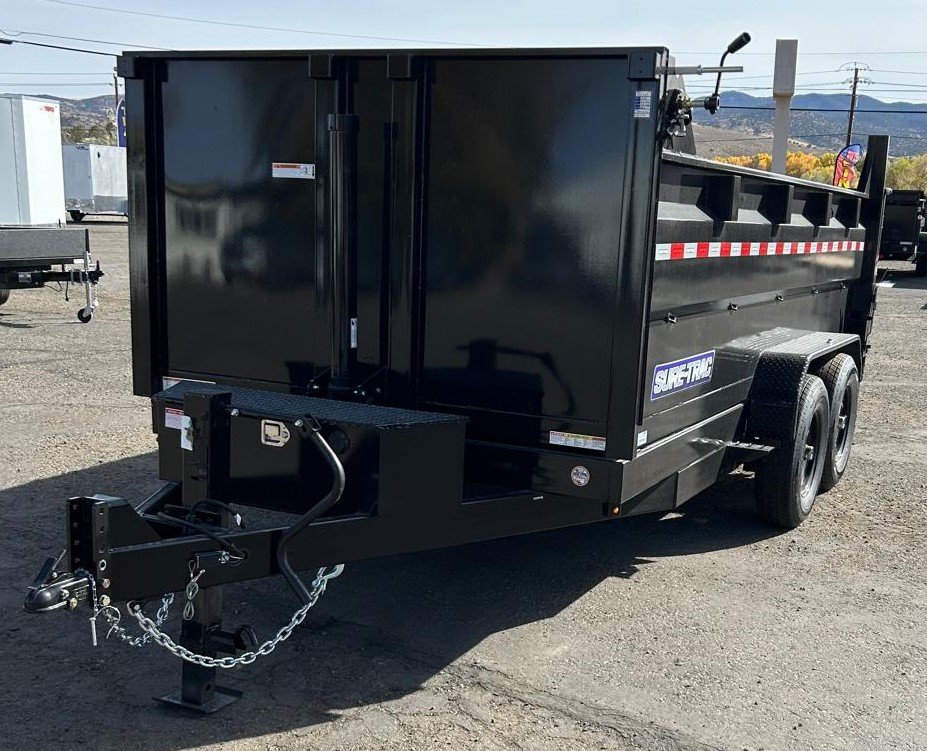 7x14 Sure-Trac Heavy Duty Low Profile Dump Trailer - 14K GVWR | Telescopic Hoist & 3' Sides