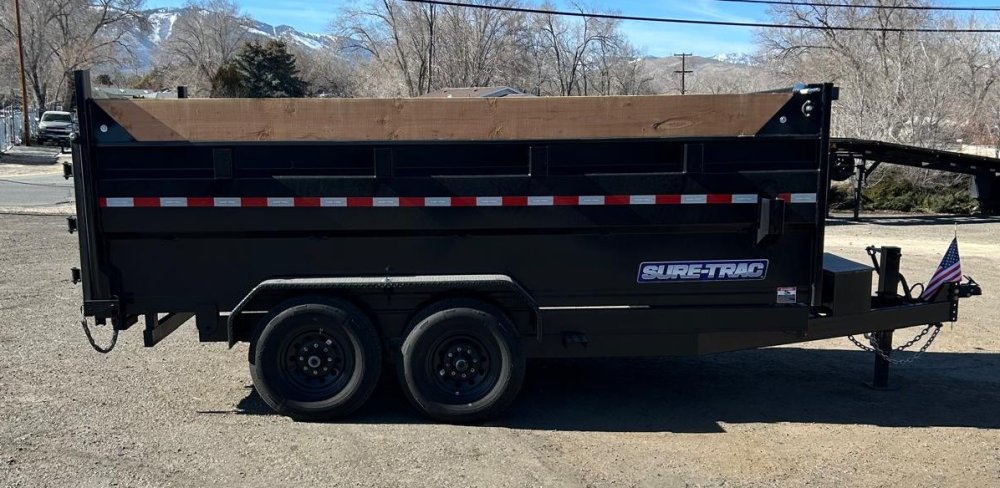 7x14 Sure-Trac Heavy Duty Low Profile Dump Trailer - 14K GVWR | Telescopic Hoist & 3' Sides
