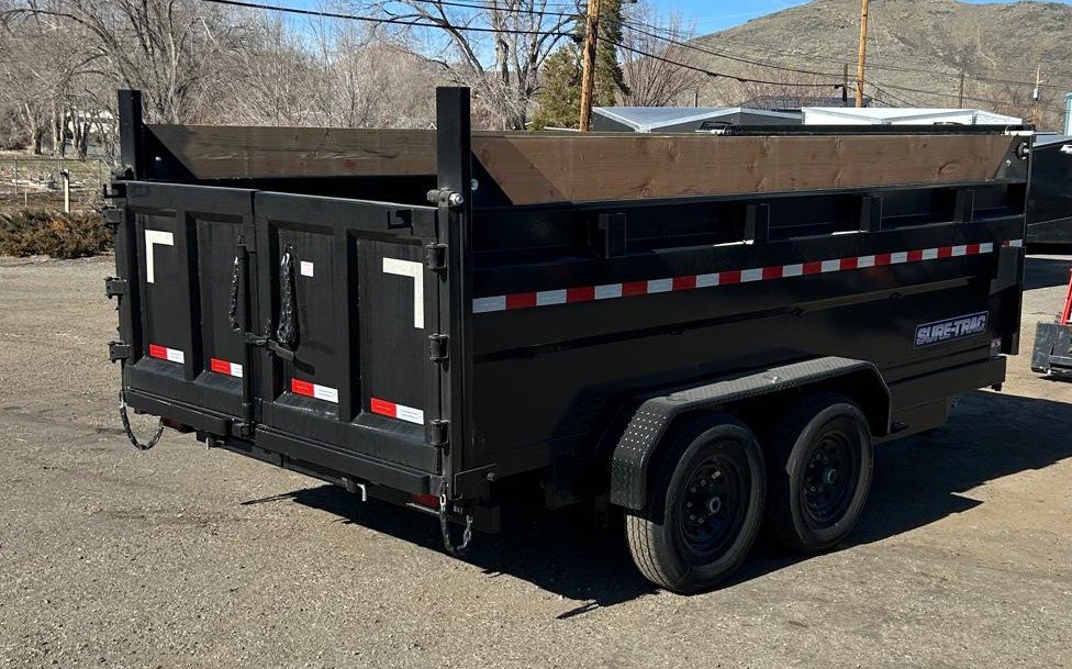 7x14 Sure-Trac Heavy Duty Low Profile Dump Trailer - 14K GVWR | Telescopic Hoist & 3' Sides