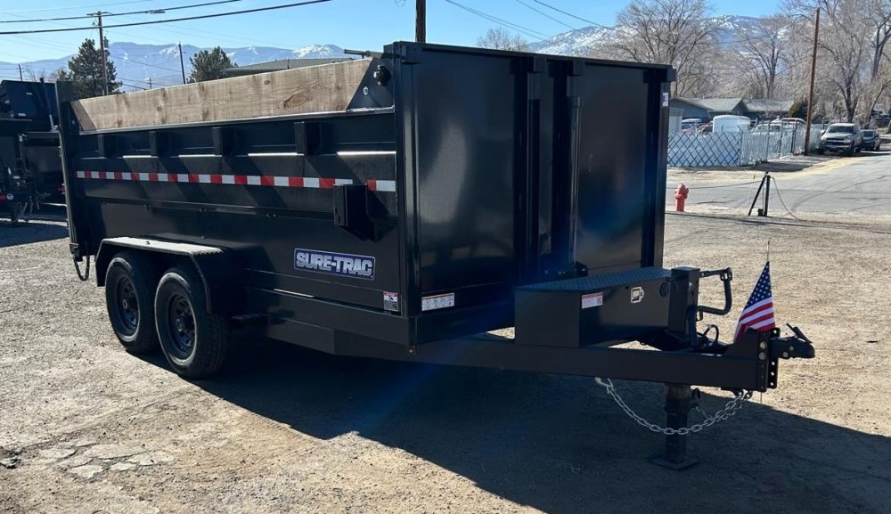 7x14 Sure-Trac Heavy Duty Low Profile Dump Trailer - 14K GVWR | Telescopic Hoist & 3' Sides
