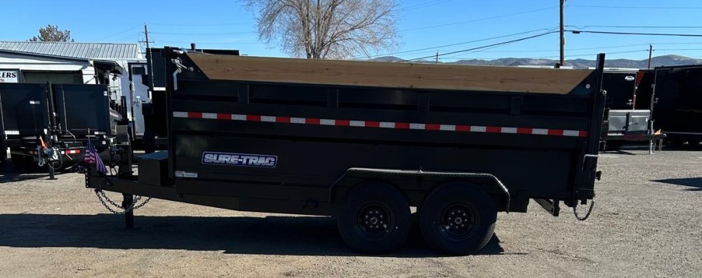 7x14 Sure-Trac Heavy Duty Low Profile Dump Trailer - 14K GVWR | Telescopic Hoist & 3' Sides