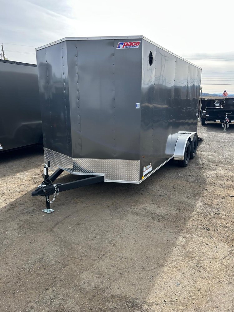 7x16 Pace American Outback DLX Flat Top V-Nose Enclosed Trailer - 7K GVWR | Charcoal | Carson City, 
