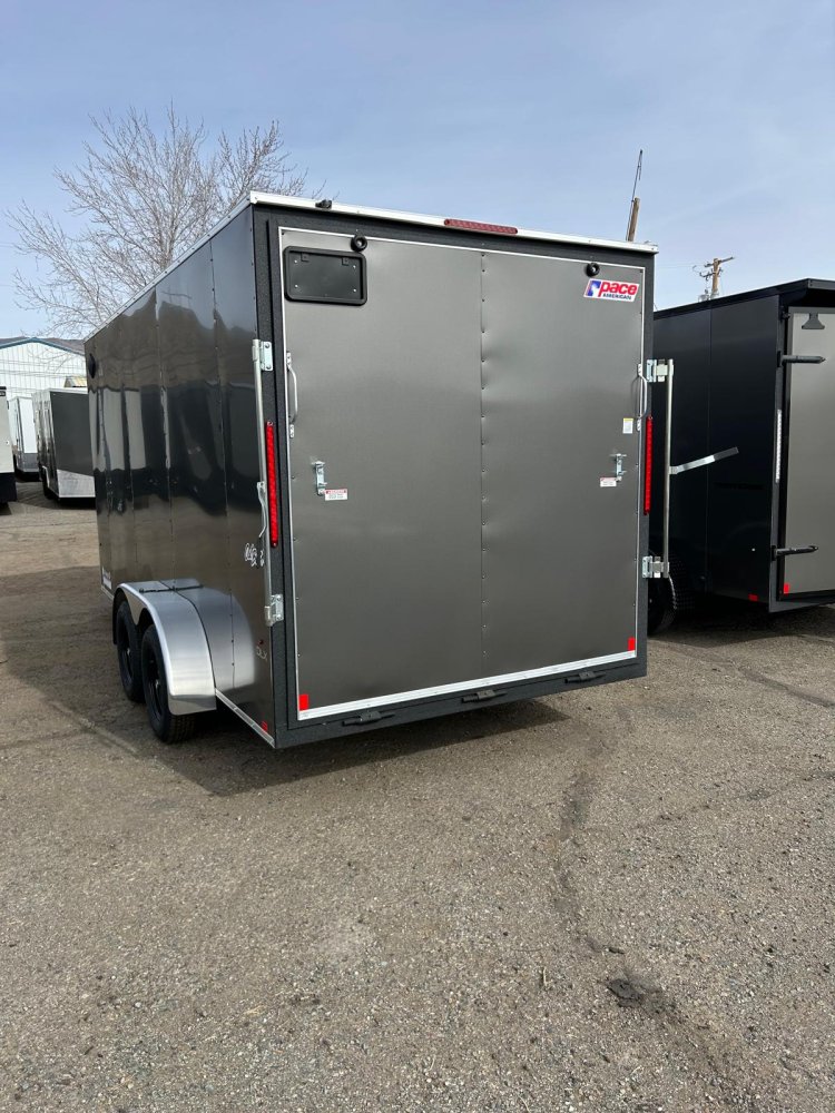 7x16 Pace American Outback DLX Flat Top V-Nose Enclosed Trailer - 7K GVWR | Charcoal | Carson City, 