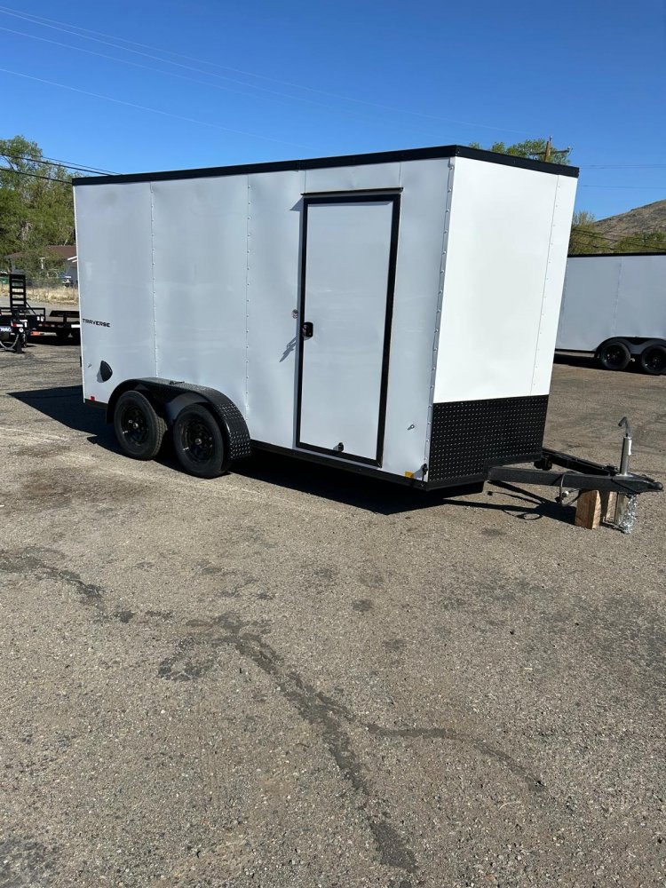 7x14 Traverse Flat Top V-Nose Enclosed Trailer - 7K GVWR - White with Black Trim