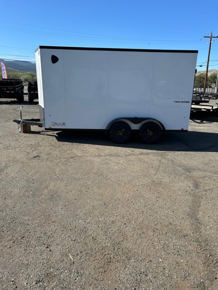 7x14 Traverse Flat Top V-Nose Enclosed Trailer - 7K GVWR - White with Black Trim