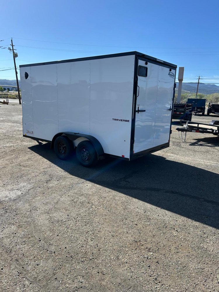 7x14 Traverse Flat Top V-Nose Enclosed Trailer - 7K GVWR - White with Black Trim