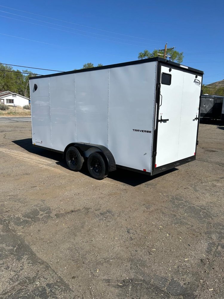 7x16 Traverse Flat Top V-Nose Enclosed Trailer - 7K GVWR - White with Black Trim