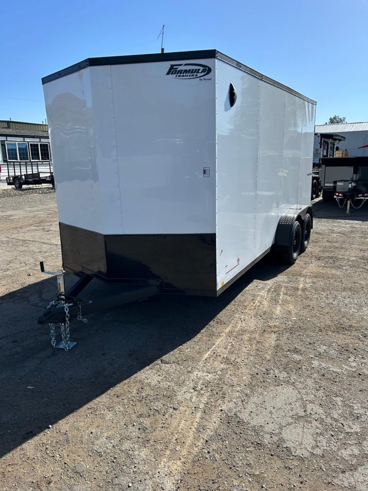 7x16 Traverse Flat Top V-Nose Enclosed Trailer - 7K GVWR - White with Black Trim