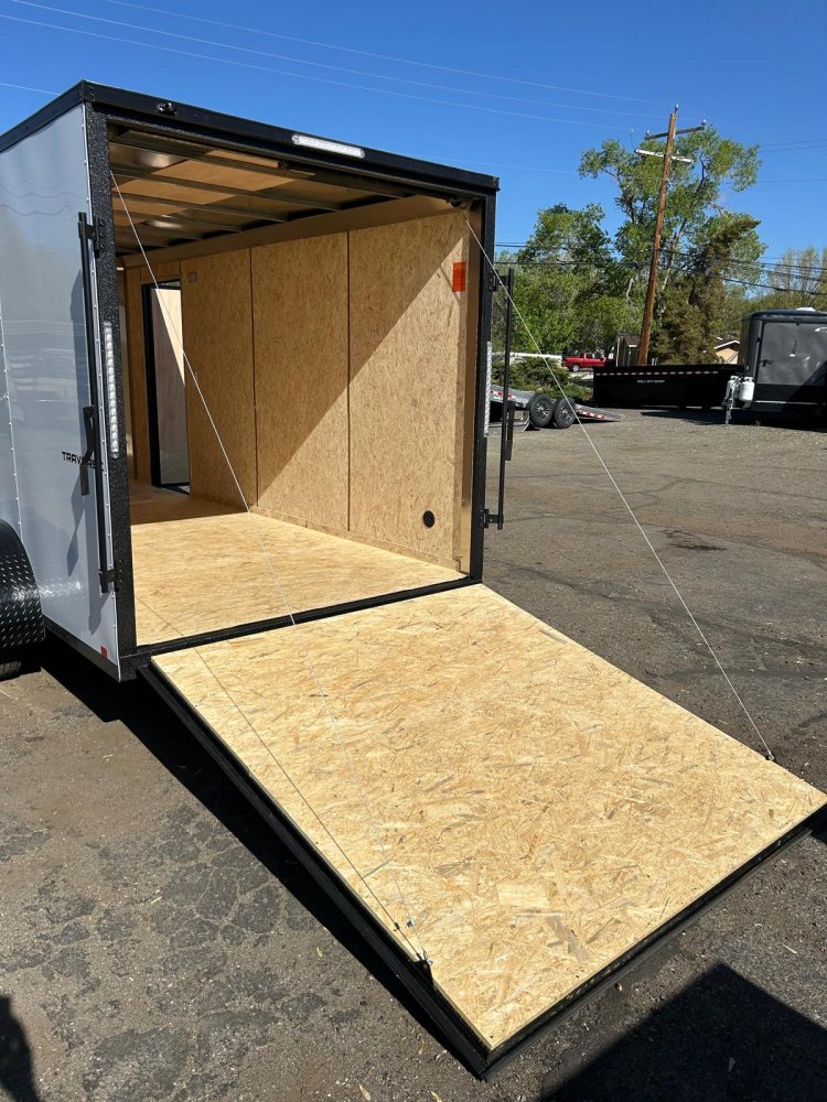 7x16 Traverse Flat Top V-Nose Enclosed Trailer - 7K GVWR - White with Black Trim