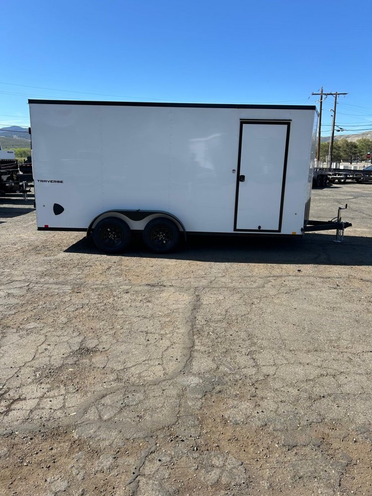 7x16 Traverse Flat Top V-Nose Enclosed Trailer - 7K GVWR - White with Black Trim
