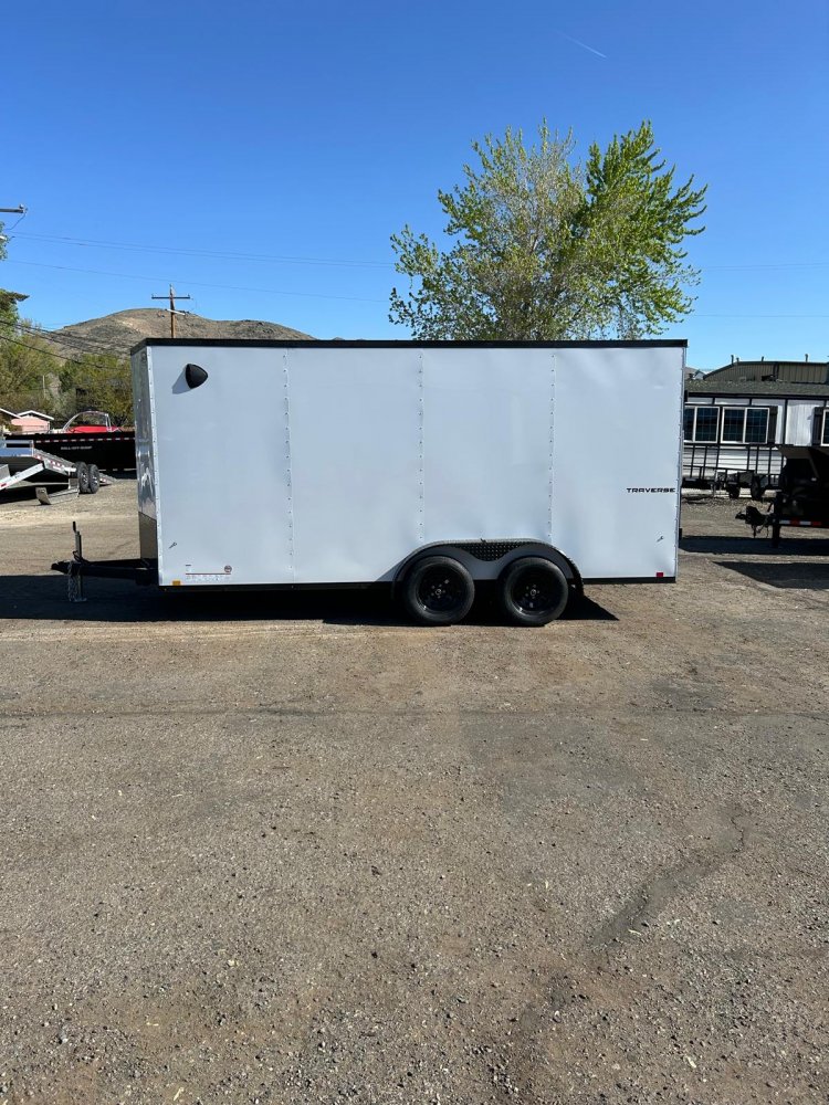 7x16 Traverse Flat Top V-Nose Enclosed Trailer - 7K GVWR - White with Black Trim