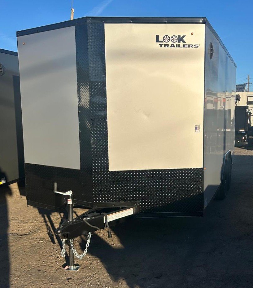 8.5×16 ST DLX Flat Top V-Nose Enclosed Trailer - 10K GVWR - Silver/Black Trim | For Sale in Carson C