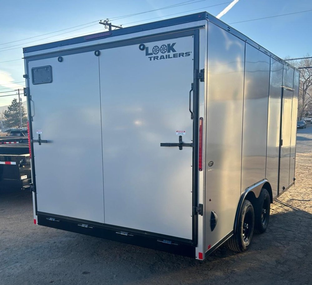 8.5×16 ST DLX Flat Top V-Nose Enclosed Trailer - 10K GVWR - Silver/Black Trim | For Sale in Carson C