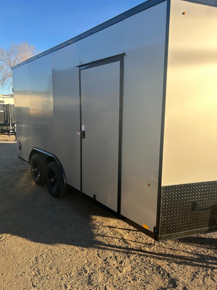 8.5×16 ST DLX Flat Top V-Nose Enclosed Trailer - 10K GVWR - Silver/Black Trim | For Sale in Carson C