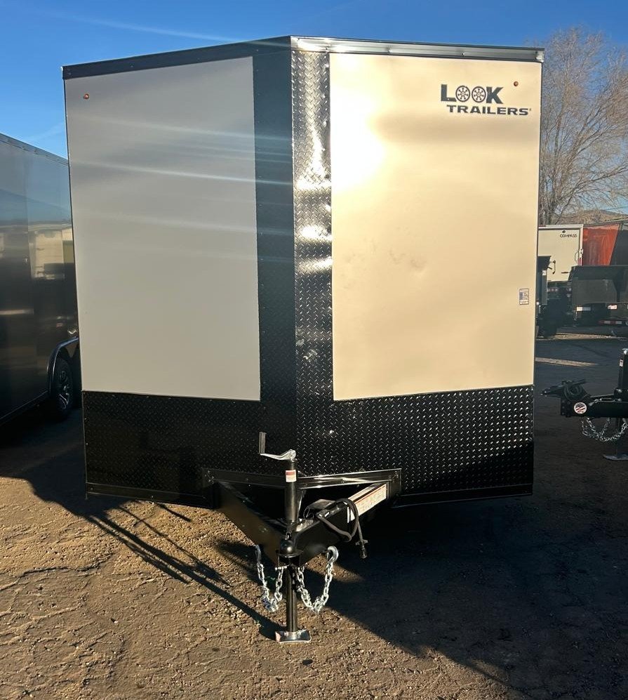 8.5×16 ST DLX Flat Top V-Nose Enclosed Trailer - 10K GVWR - Silver/Black Trim | For Sale in Carson C