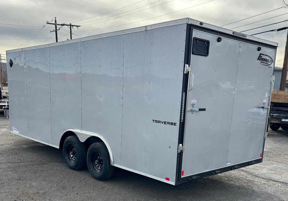 8.5x20 Formula Traverse Flat Top V-Nose Enclosed Trailer - White + Black Trim