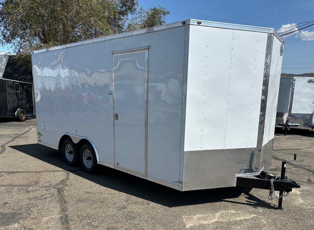 8.5x18 Cargo King Enclosed Trailer - White, 6" Extra Height, D-Rings, RV Door