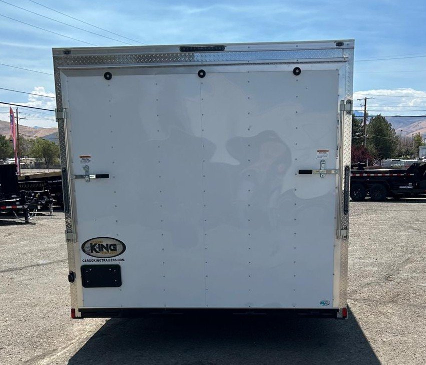 8.5x18 Cargo King Enclosed Trailer - White, 6" Extra Height, D-Rings, RV Door