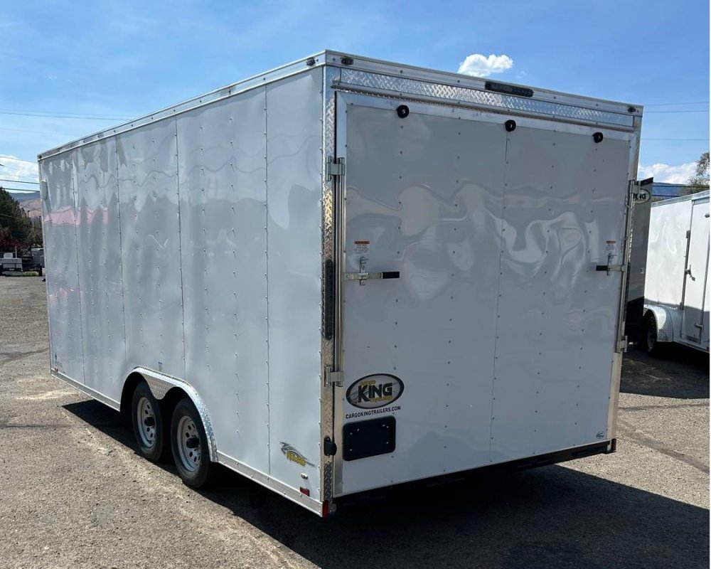8.5x18 Cargo King Enclosed Trailer - White, 6" Extra Height, D-Rings, RV Door
