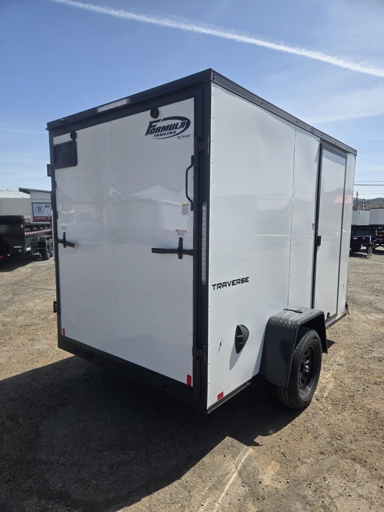 6x10 Traverse Flat Top V-Nose Enclosed Trailer (3K GVWR) - White + Black Trim