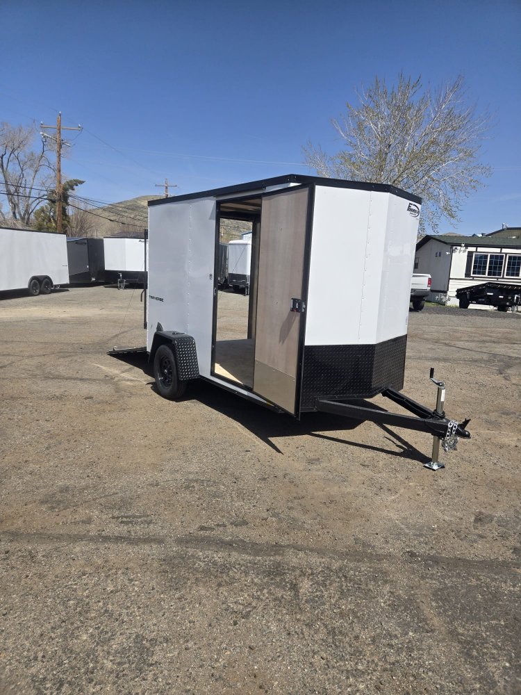 6x10 Traverse Flat Top V-Nose Enclosed Trailer (3K GVWR) - White + Black Trim