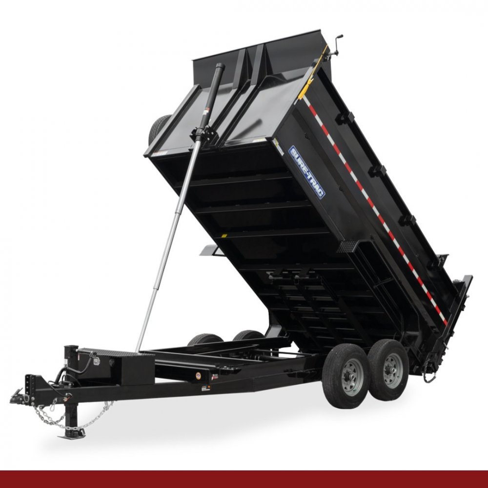 82" x 16 Sure-Trac Dump - HD LOW PROFILE W/ 4' SIDES Hydraulic Dump Trailer