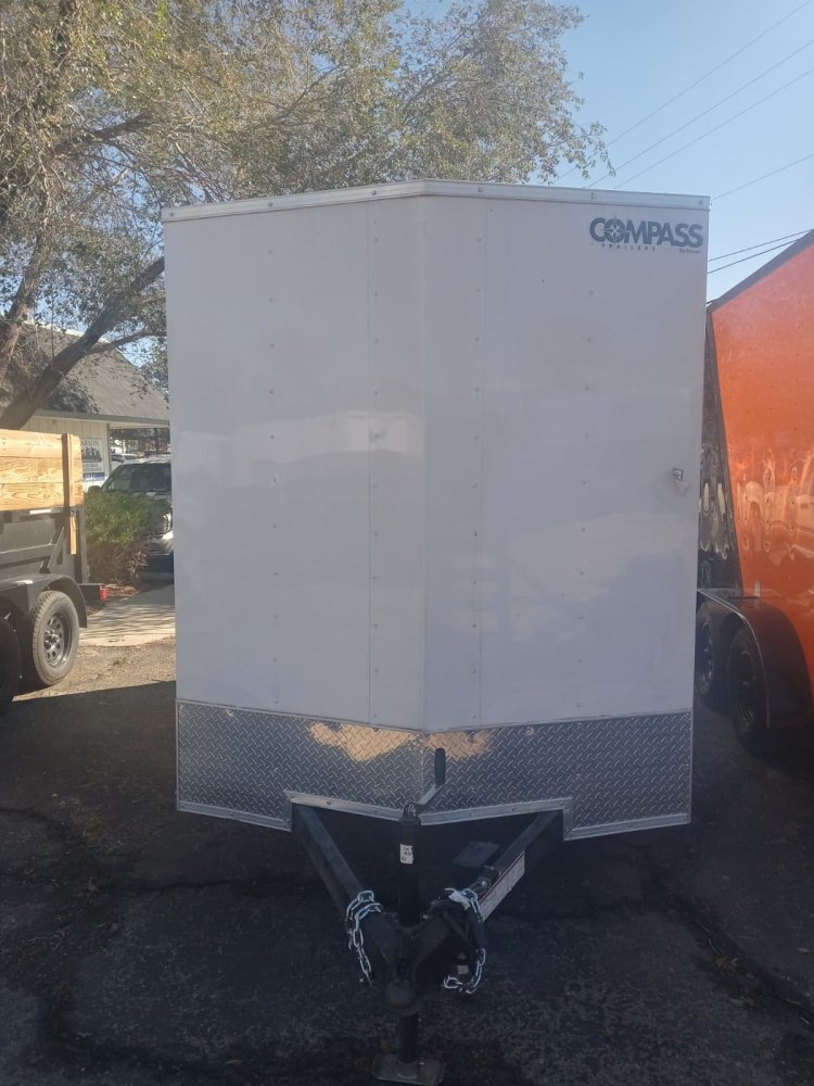 6x12 Compass Indigo DLX Flat Top V-Nose Enclosed Trailer - 7K GVWR | White Exterior