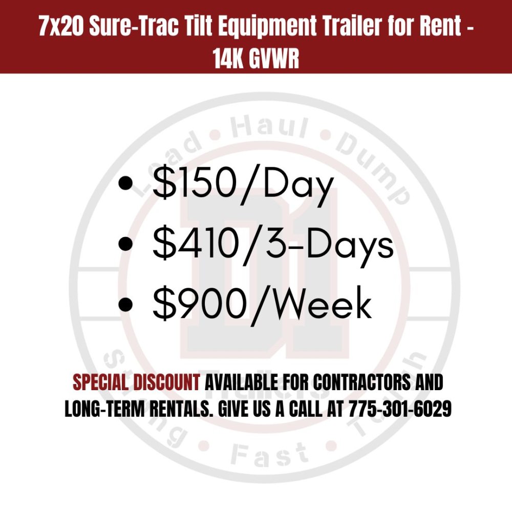 7x20 Sure-Trac Tilt Equipment Trailer for Rent - 14K GVWR