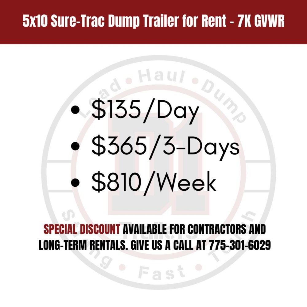 5x10 Sure-Trac Dump Trailer for Rent - 7K GVWR | D1 Trailers Carson City, NV