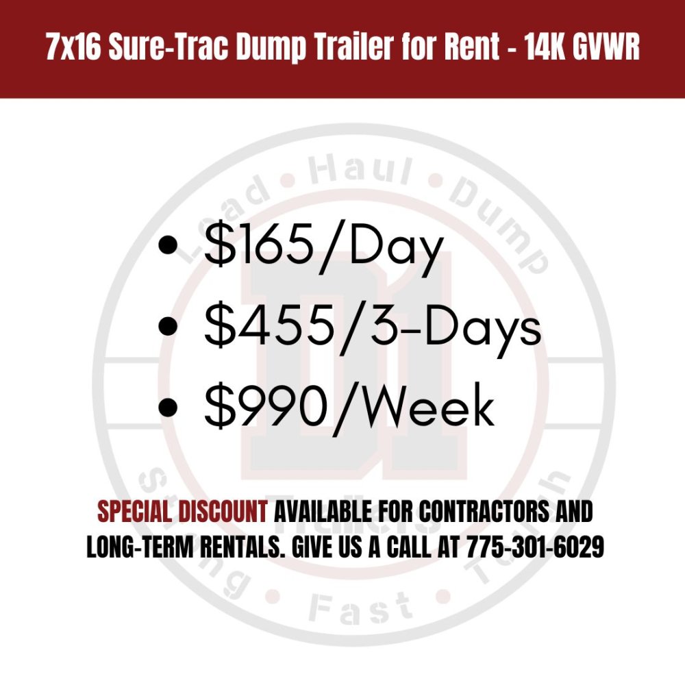 7x16 Sure-Trac Dump Trailer for Rent - 14K GVWR