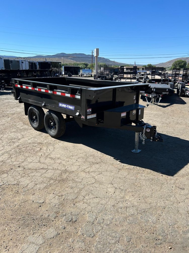 6x10 Sure-Trac Single Ram Deckover Dump Trailer with Fold-Down Sides - 10K GVWR - Black | Carson Cit