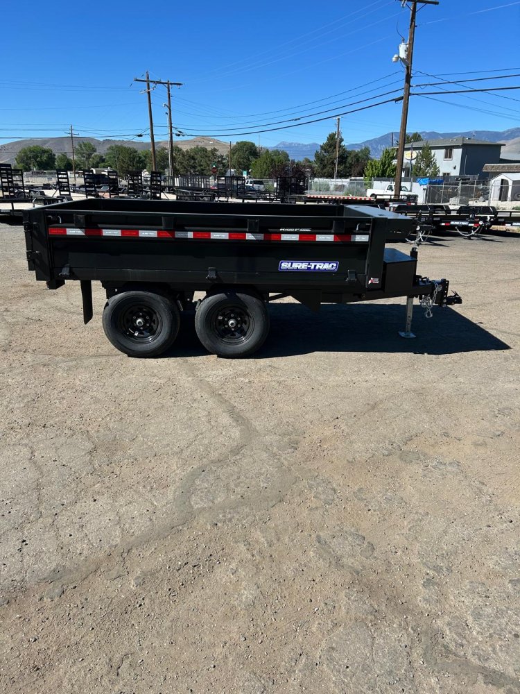 6x10 Sure-Trac Single Ram Deckover Dump Trailer with Fold-Down Sides - 10K GVWR - Black | Carson Cit