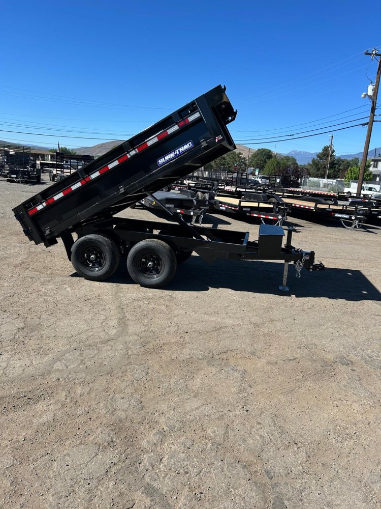 6x10 Sure-Trac Single Ram Deckover Dump Trailer with Fold-Down Sides - 10K GVWR - Black | Carson Cit