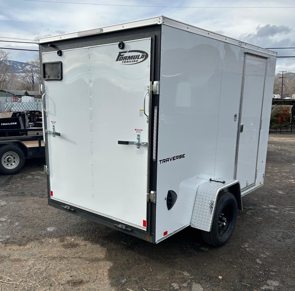 6x10 Traverse Flat Top V-Nose Enclosed Cargo Trailer 3K GVWR - White | Carson City, NV