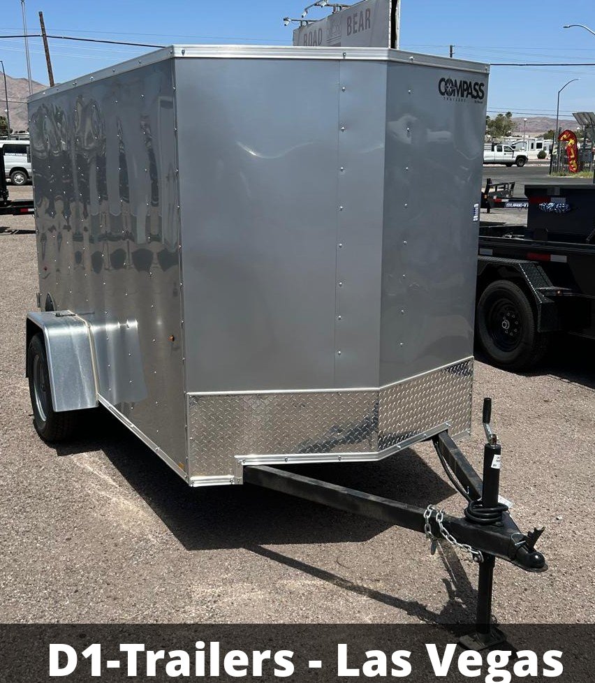 5x10 Indigo DLX Flat Top V-Nose Enclosed Cargo Trailer - Silver - For Sale in Las Vegas, NV