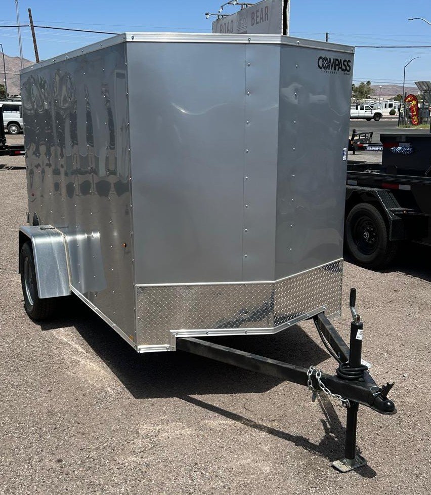 5x10 Indigo DLX Flat Top V-Nose Enclosed Cargo Trailer - Silver - For Sale in Las Vegas, NV