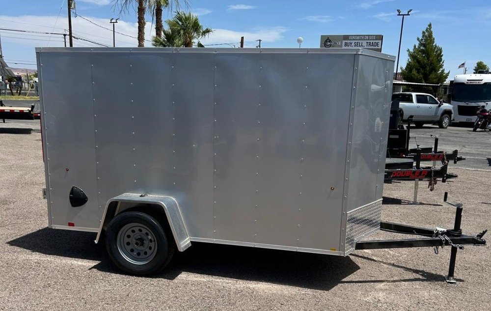 5x10 Indigo DLX Flat Top V-Nose Enclosed Cargo Trailer - Silver - For Sale in Las Vegas, NV