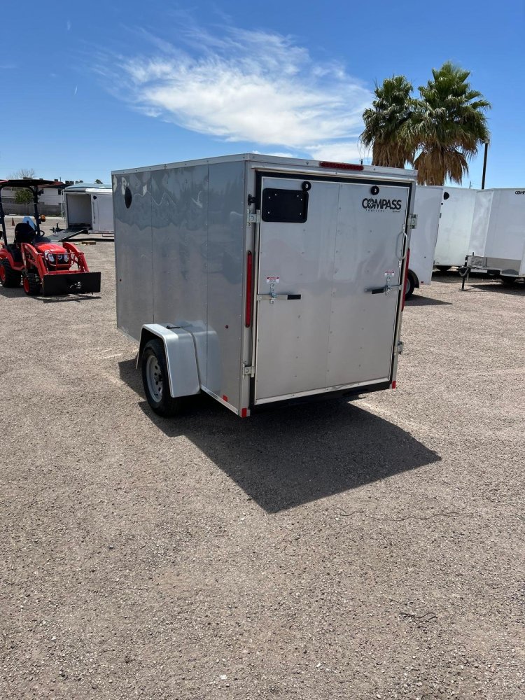 5x10 Indigo DLX Flat Top V-Nose Enclosed Cargo Trailer - Silver - For Sale in Las Vegas, NV